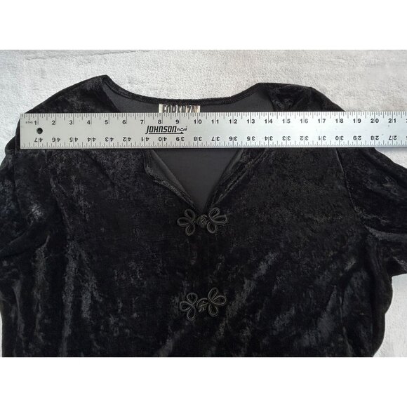 Forenza Womens Black Crushed Velvet Long Sleeve Tunic Top XL Chinese Knot Button - Picture 5 of 7